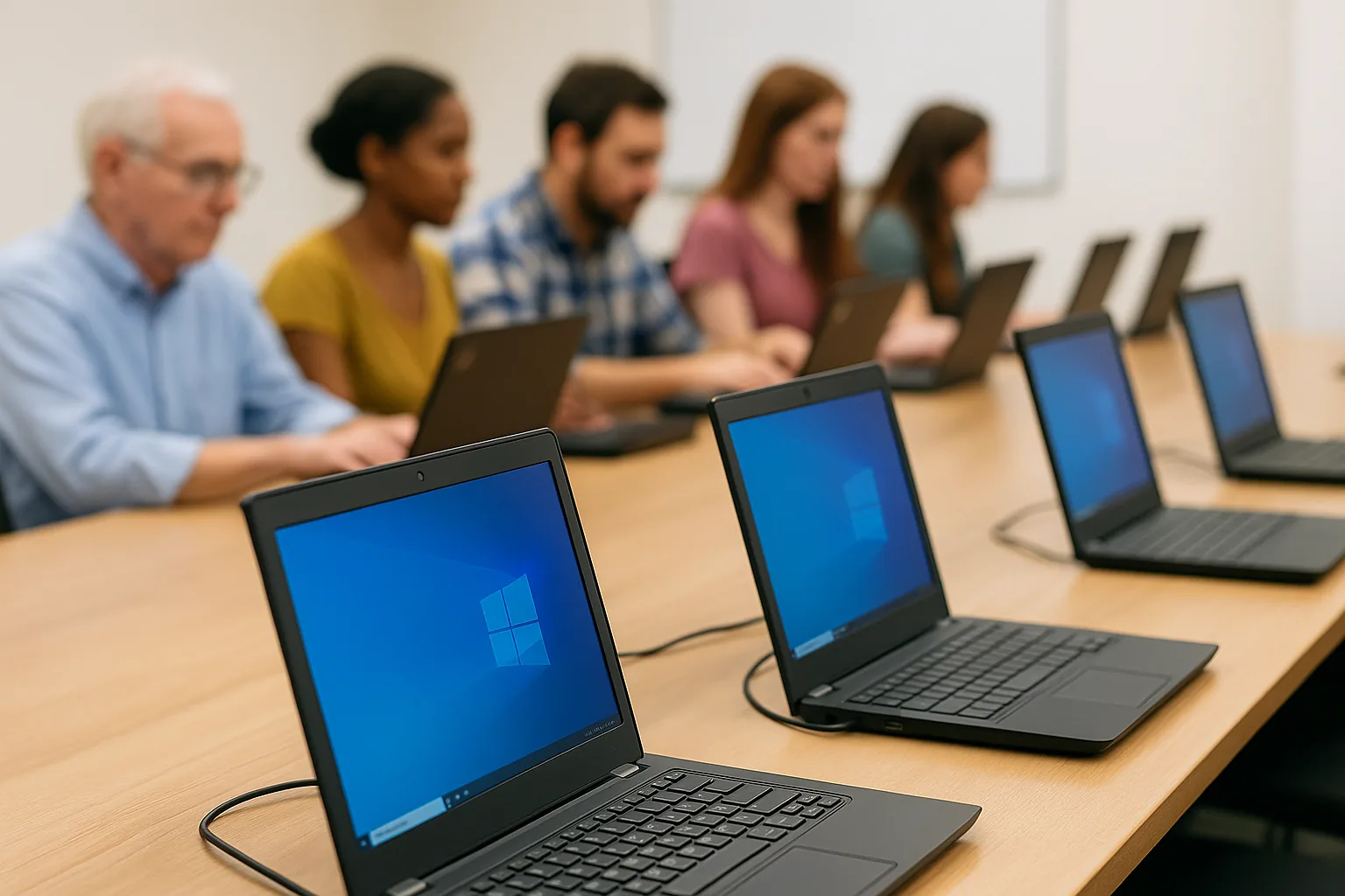 Laptops set up for community computer training